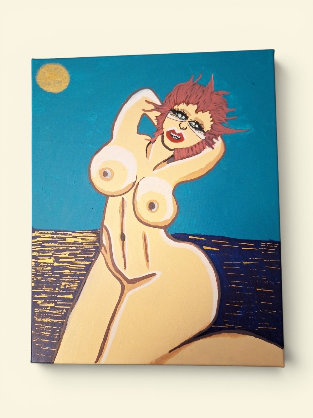 ✨️"June" Megan Phoenix Original!Abstract Nude Beach Woman! Acrylic On Canvas!